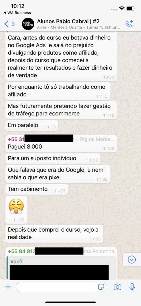 Depoimento de aluno do curso de Google Ads