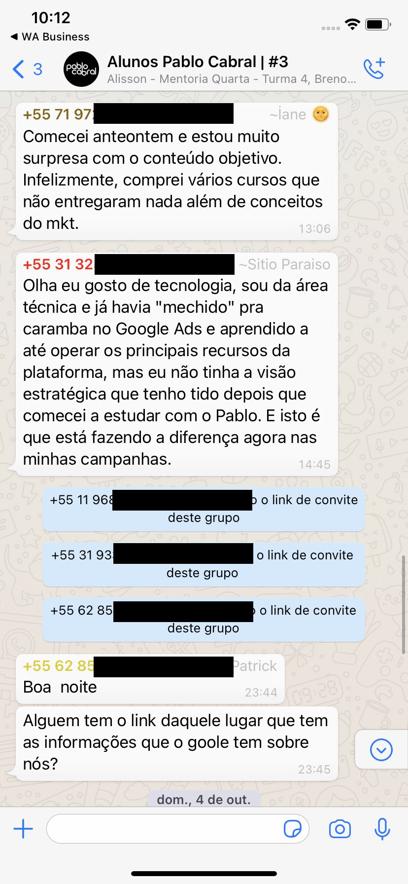 Depoimento de aluno do curso de Google Ads