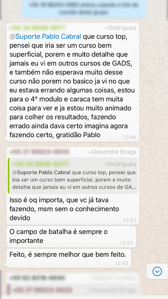 Depoimento de aluno