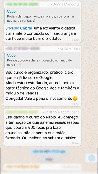 Depoimento de aluno